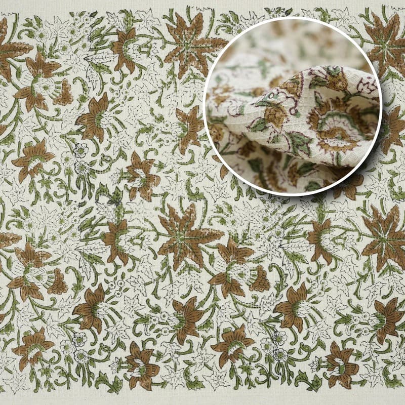 Block print green towel with traditional pattern