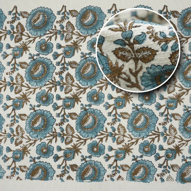 Block print cotton towel in green handmade look