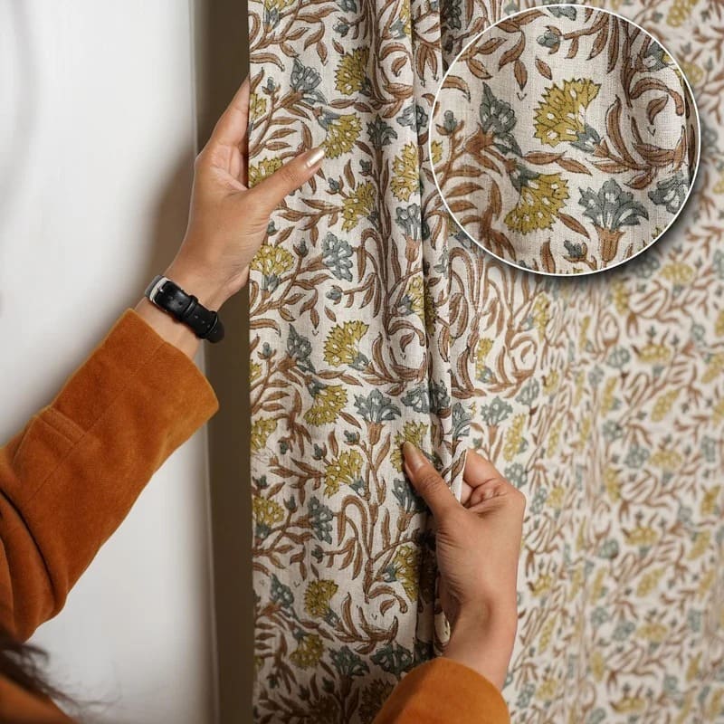 Floral block print curtains for bedroom windows