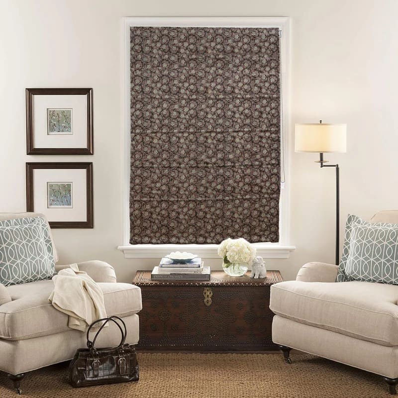 Hand print Roman shade with detailed floral art