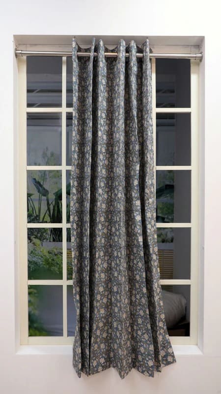 Sliding glass window curtains block printed design