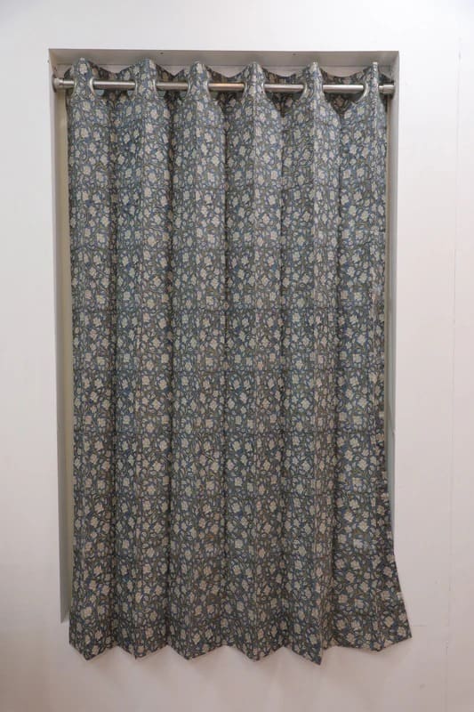 Bathroom with curtains hand print cotton design