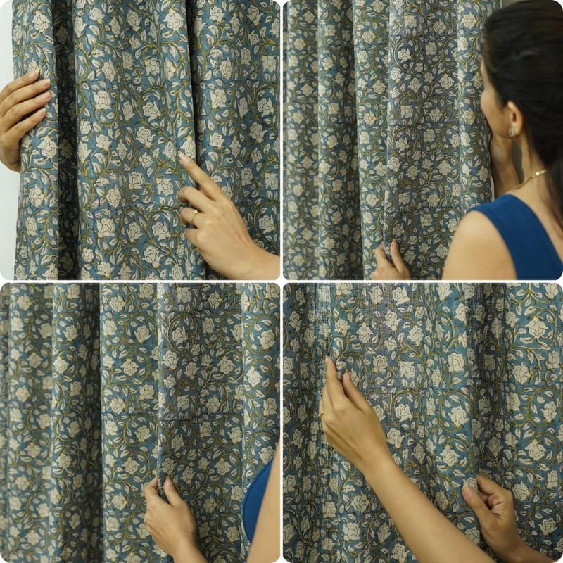 Greenery curtains hand print botanical pattern
