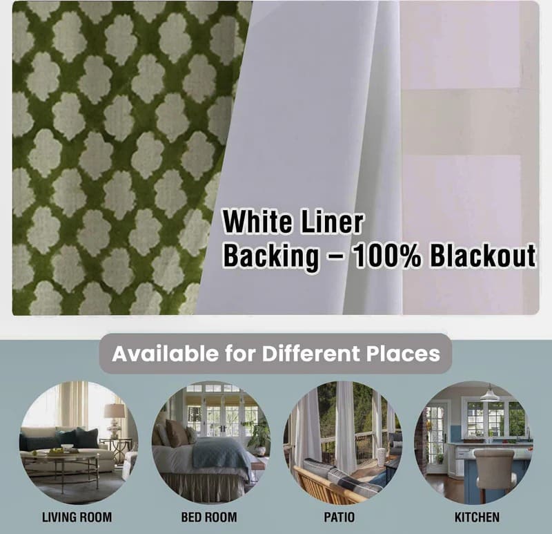 Block print blackout curtains patterned for bedroom