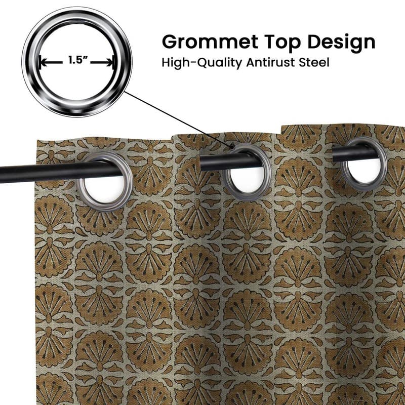 Pattern Block Curtain Handmade Blackout Floral Pure Linen Room Darkening Grommet Curtains ...