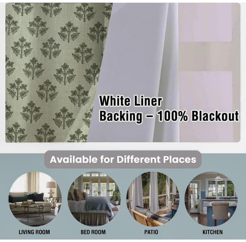 Block print curtain panels for living room windows