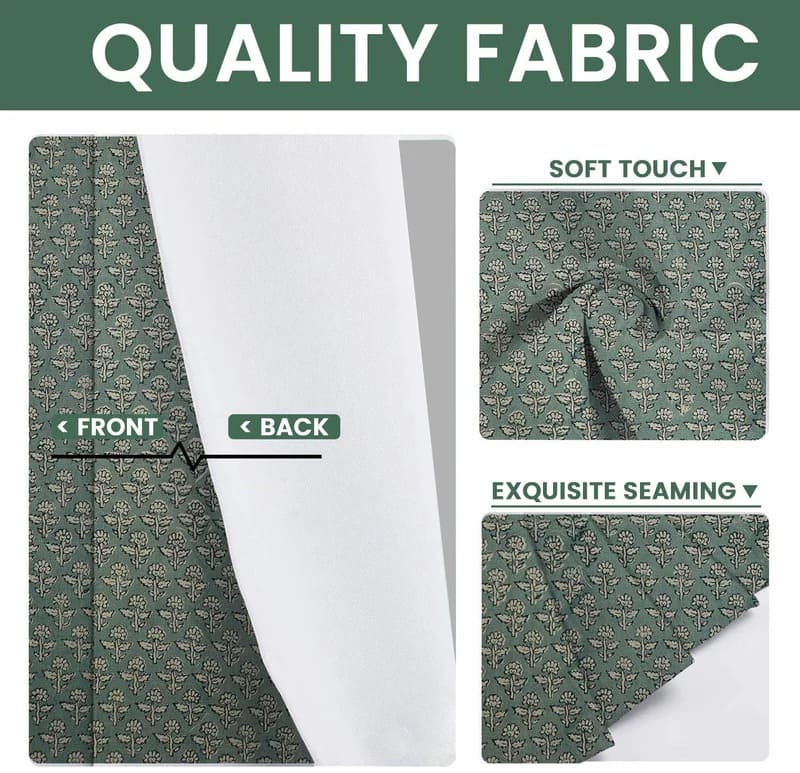 Cotton curtains with green pattern design