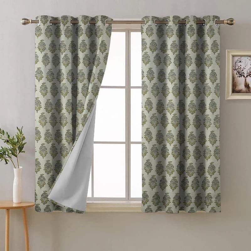 Linen curtains with floral block print