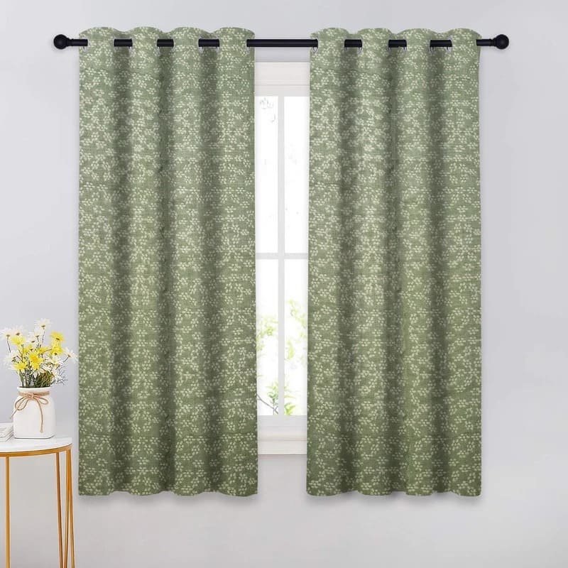 Block print curtain panels in subtle pastel shades