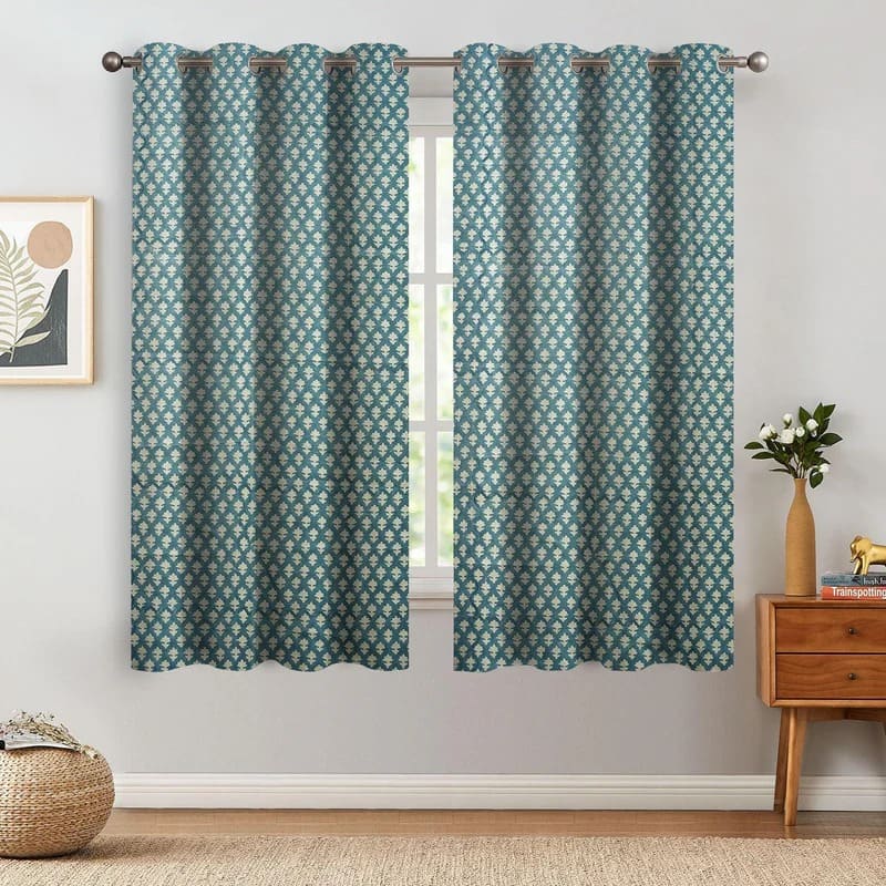 Ideas for bathroom window curtains block print style