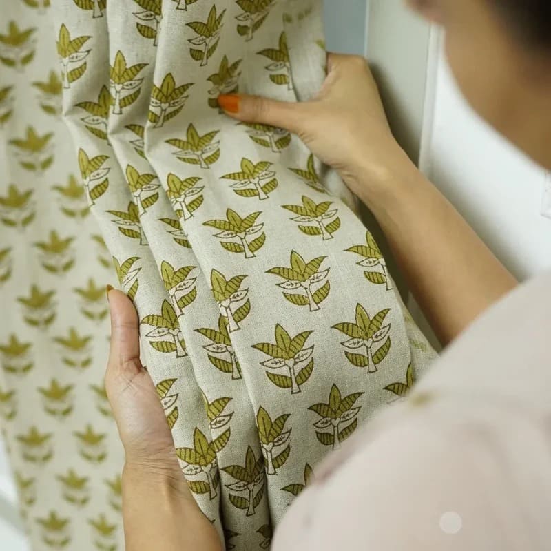 White and sage green combo curtains