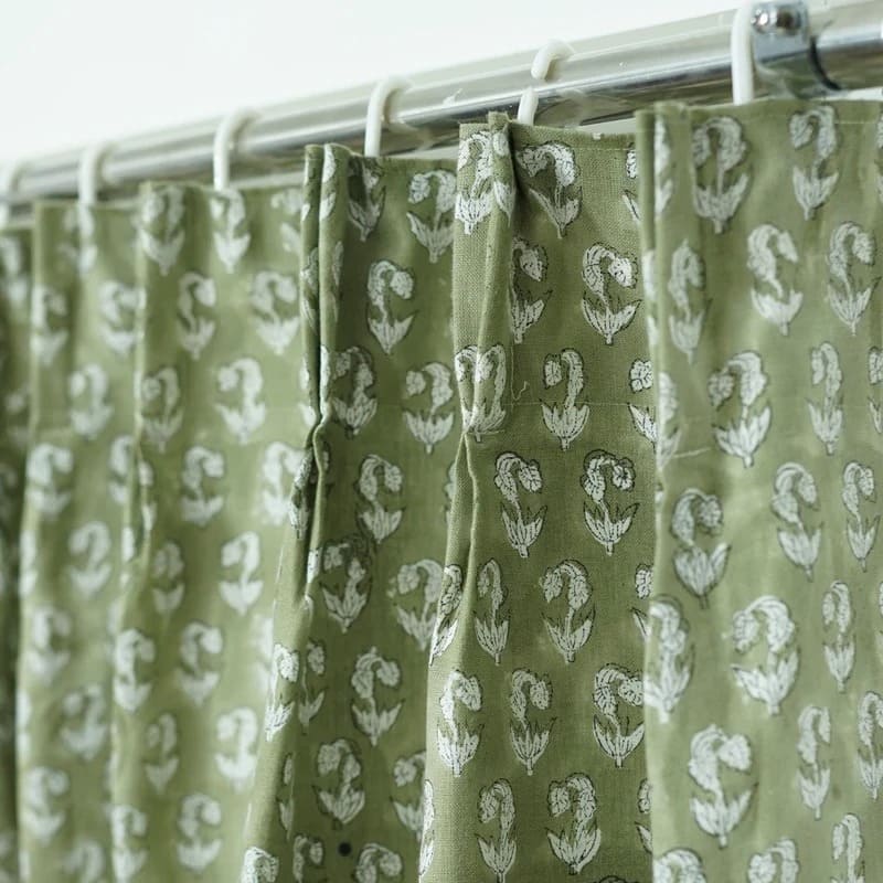 Brown and pink curtains block print cotton fabric