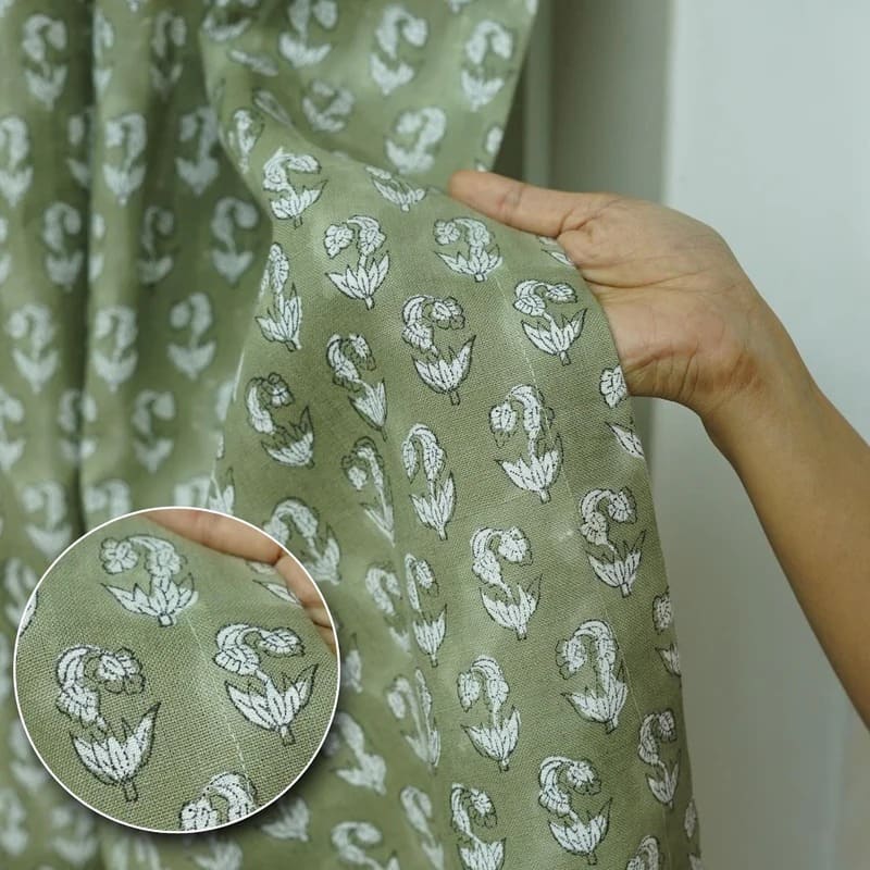 Boho bathroom curtains hand print floral design