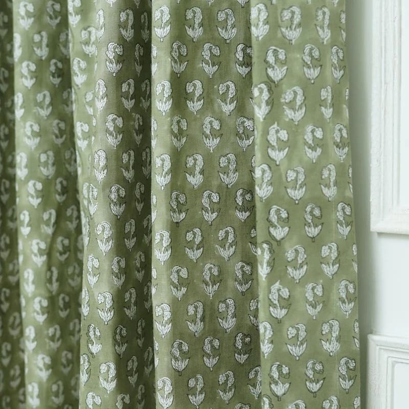Dining room curtains farmhouse hand print cotton