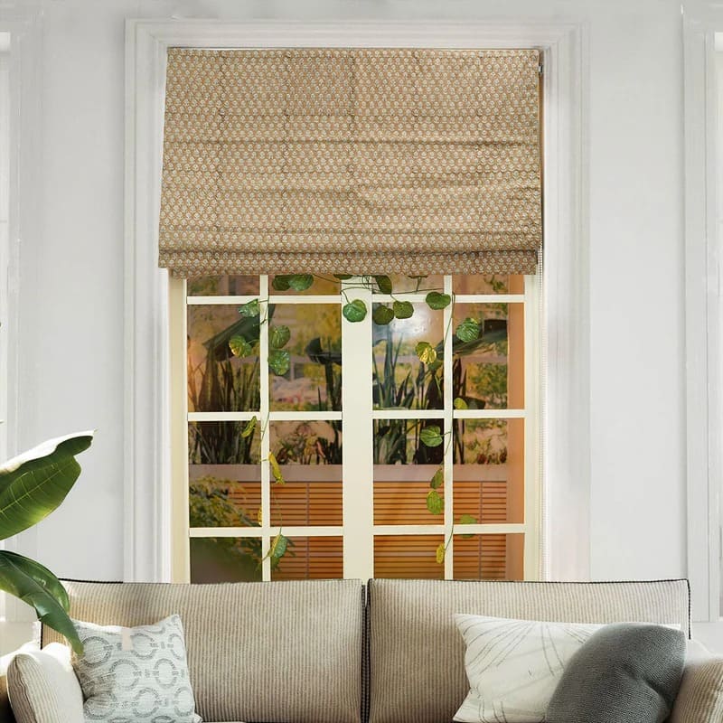 Elegant hand print Roman shade for soft window look