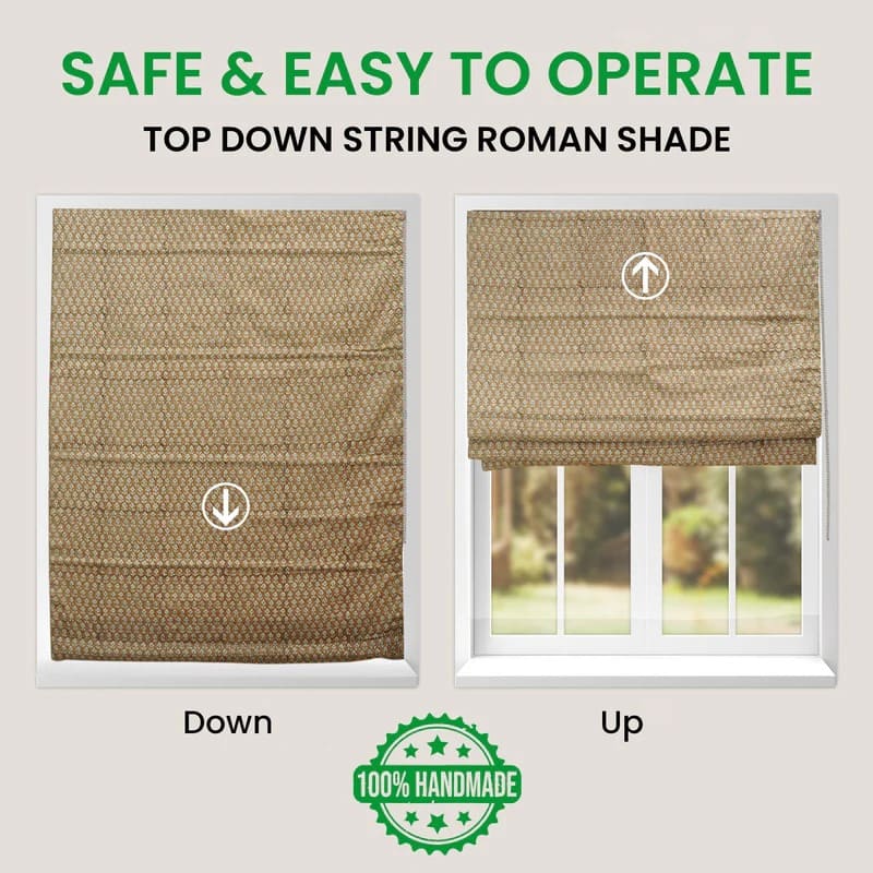 Block print Roman shade for living room windows
