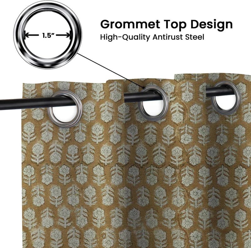 White curtains with pink hand print textile pattern