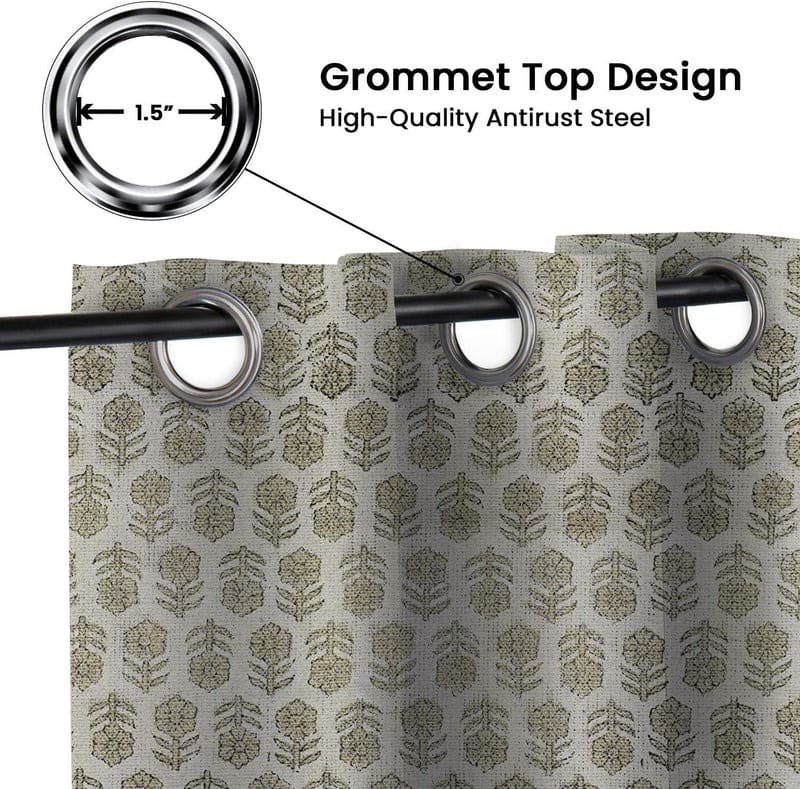 Sage bedroom curtains block print cotton textile