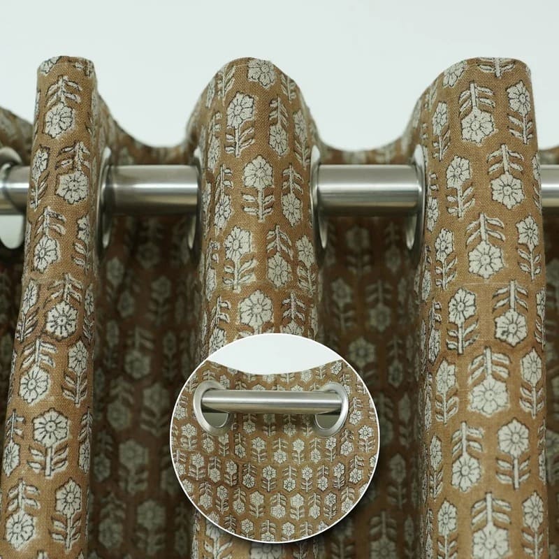Boho bathroom curtains block print floral pattern