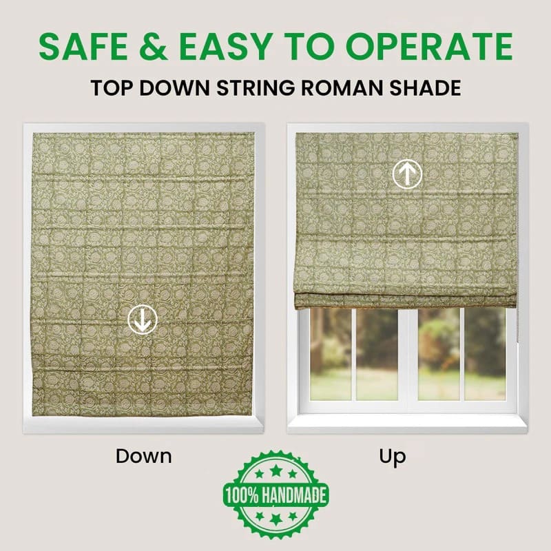 Block print roman shades for artistic interiors