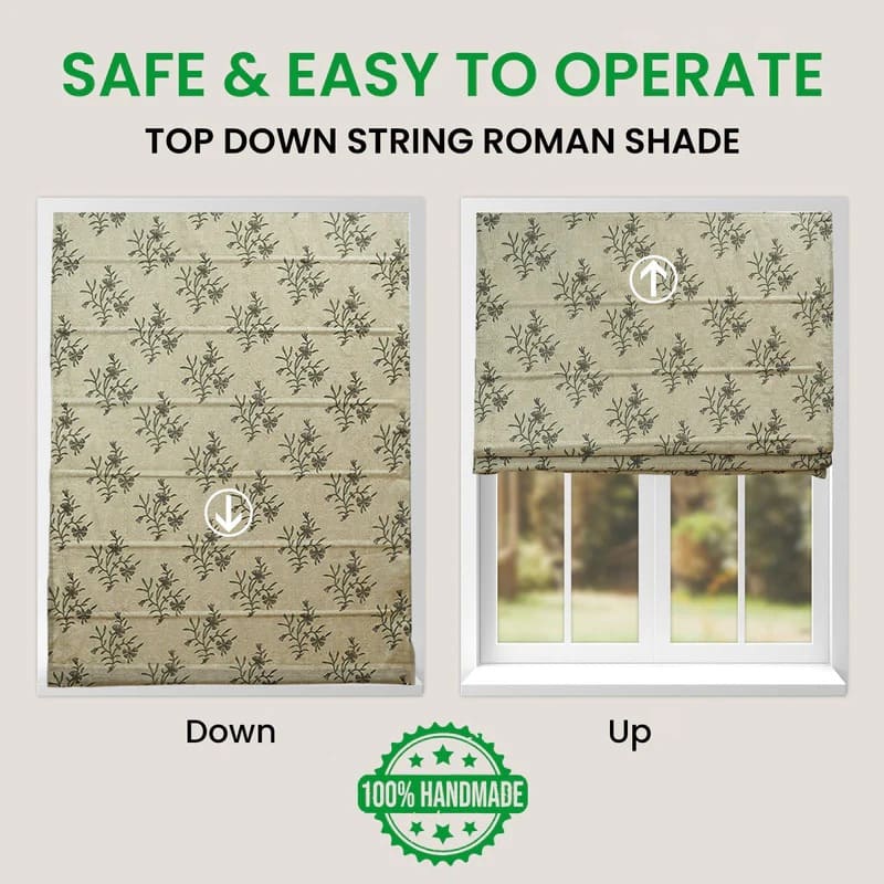 Cotton hand block printed window roman shade