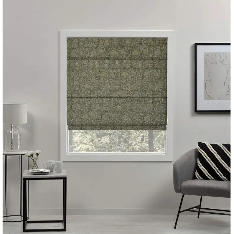 Tailored roman shades for curved and bow window spaces
