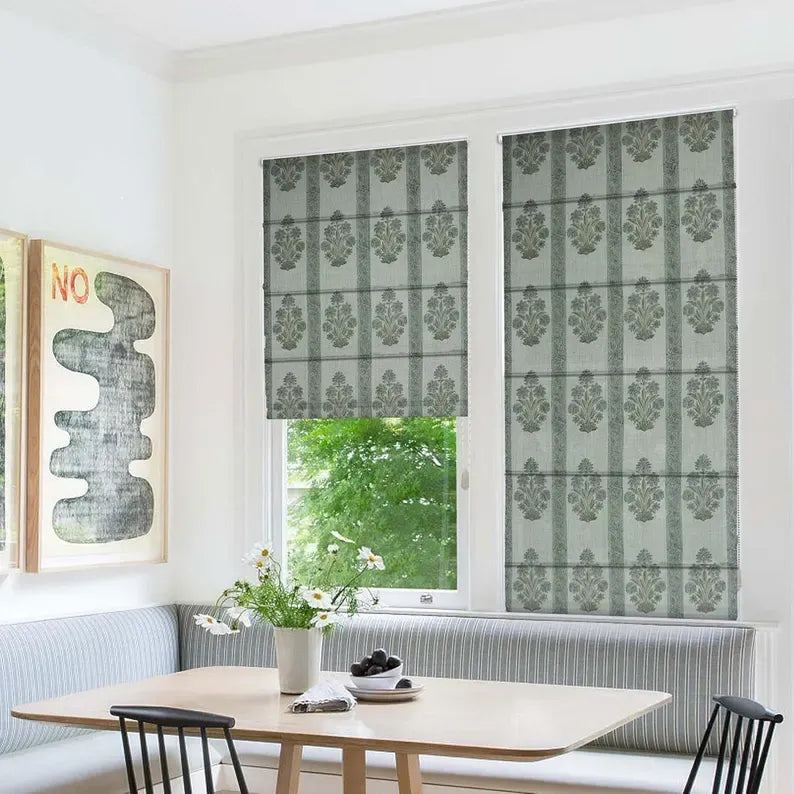 Roman shade in kitchen adding charm and functionality