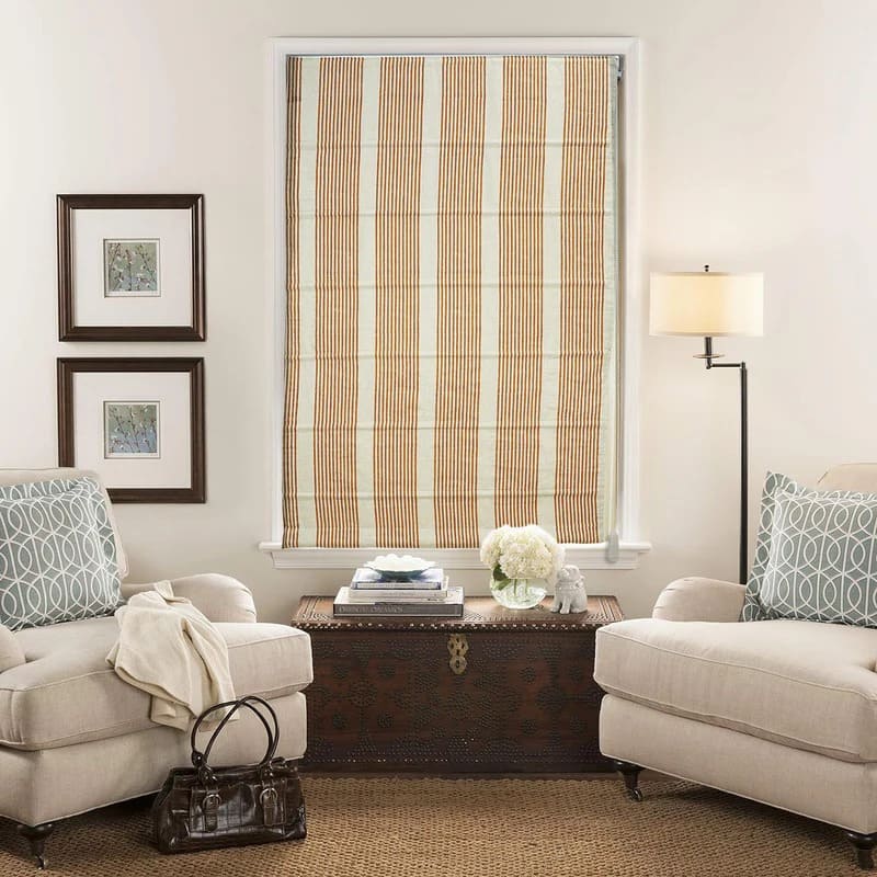 Saat Samundar Rust and Mustard Stripe Hand Block Print Pure Linen Roman Shade