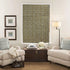 Elegant hand print roman shade featuring rich block print.