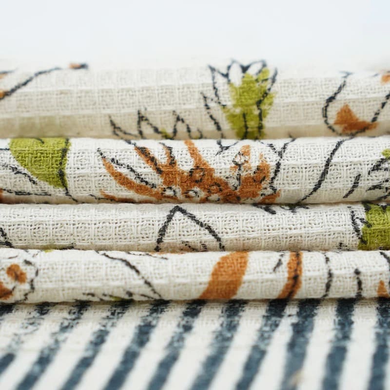 Green waffle weave cotton towel for kitchen use