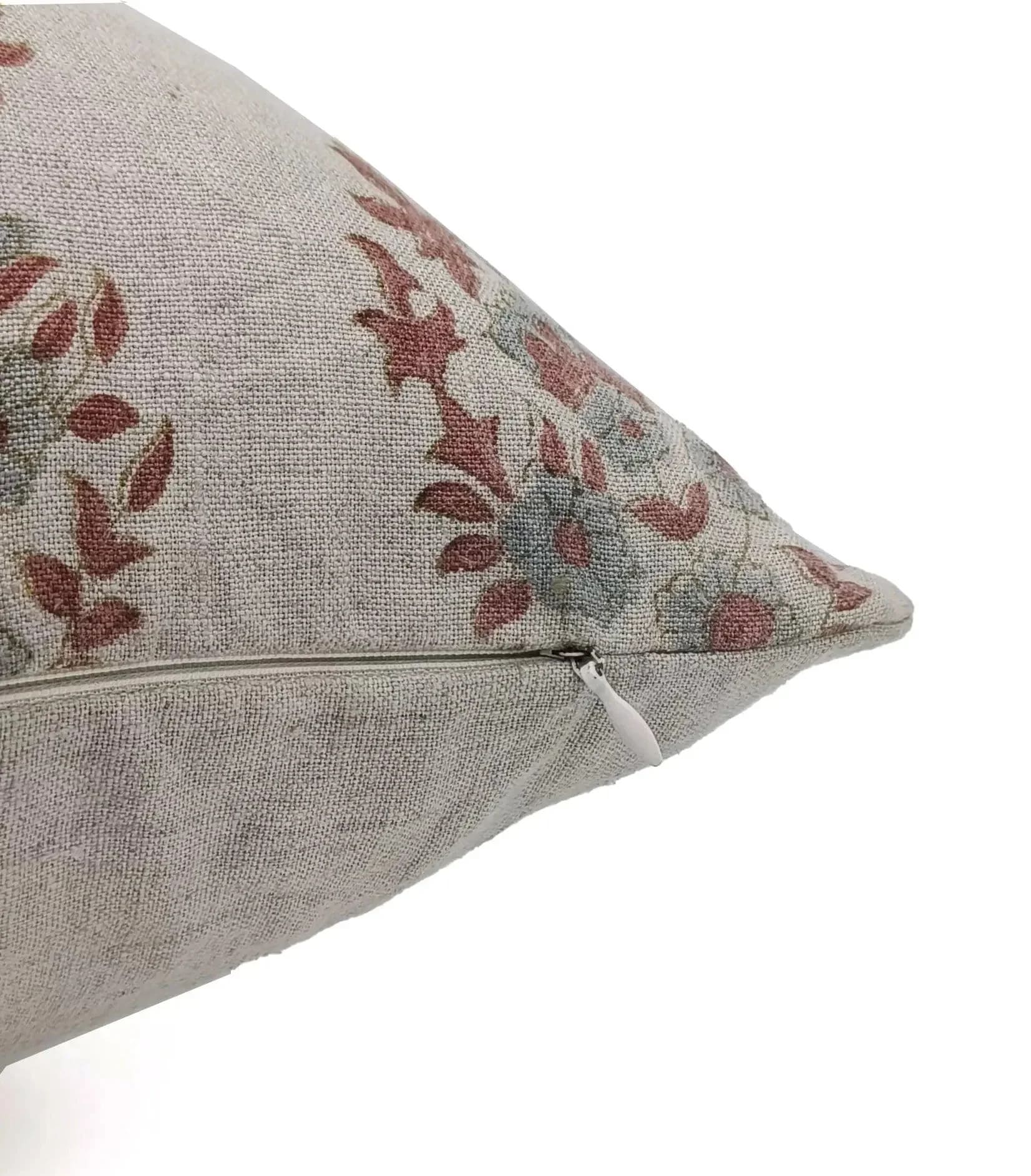 Floral block print pillow with zipper