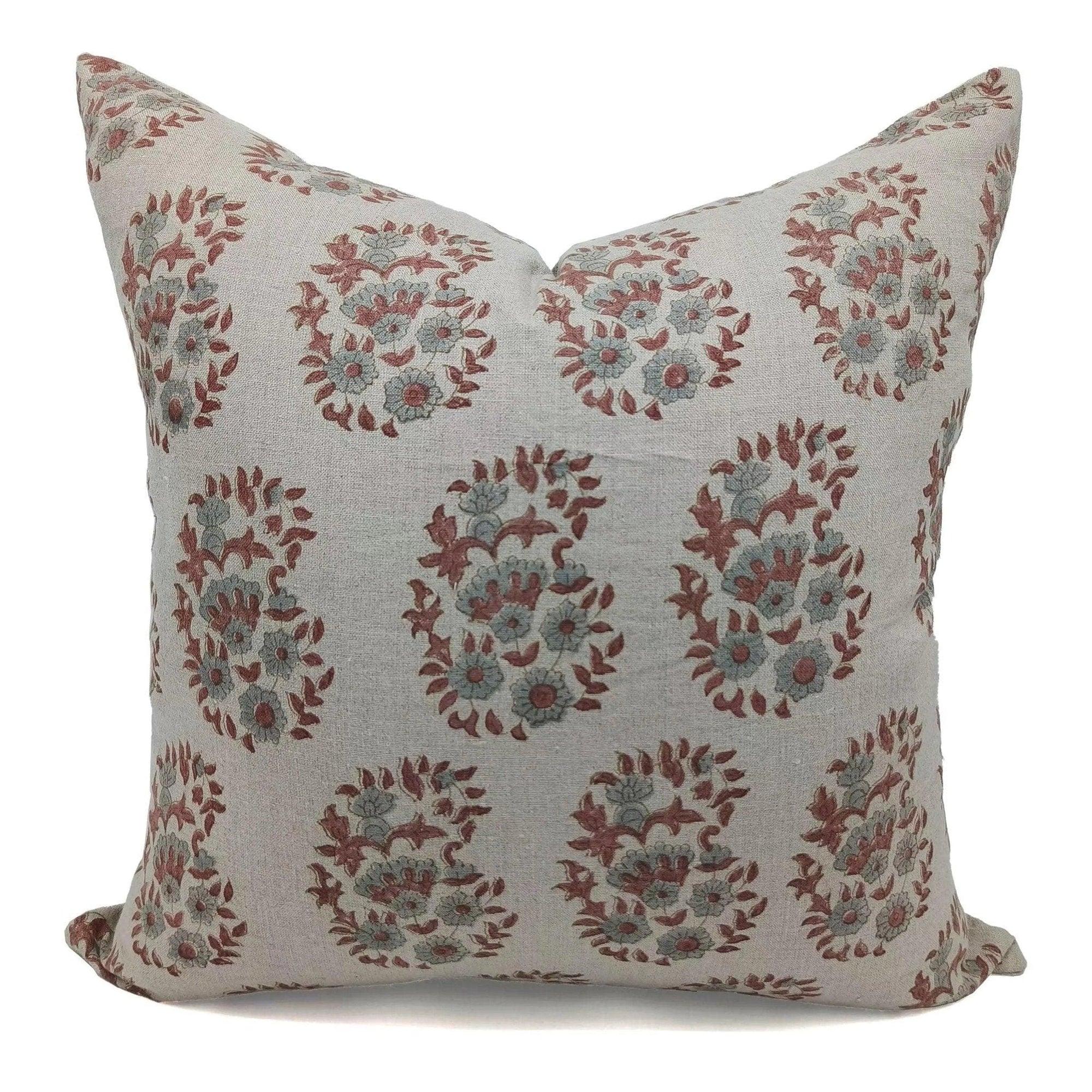 Floral block print pillow with zipper