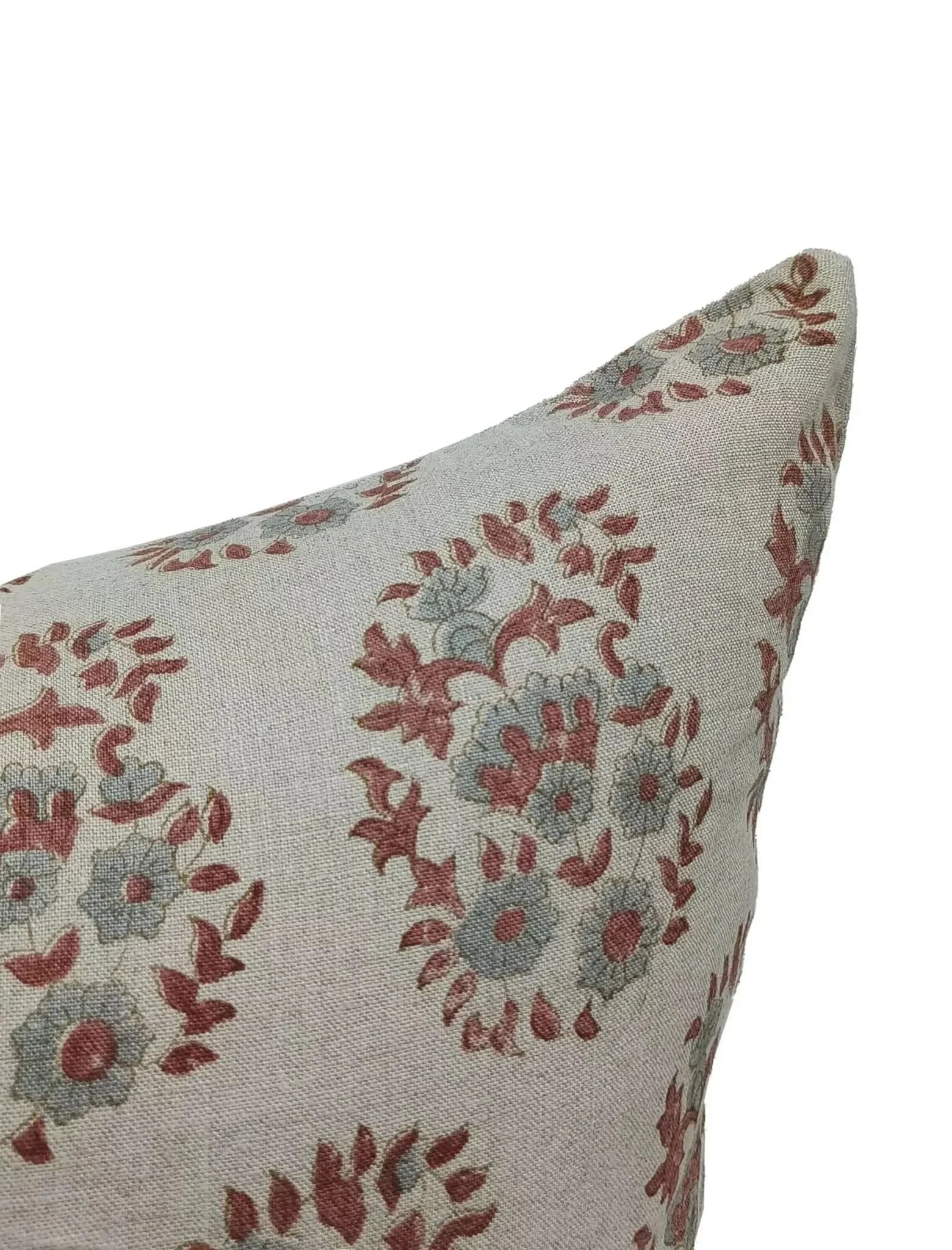 Floral block print pillow with zipper