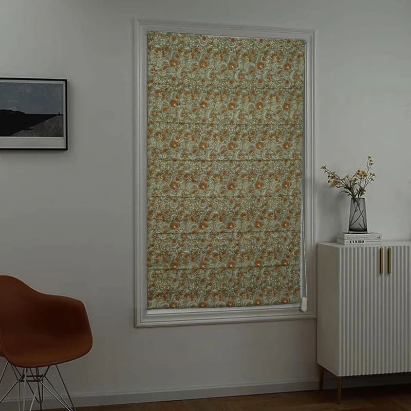 Block Print Gray Brown Roman Blind - Kundanvan