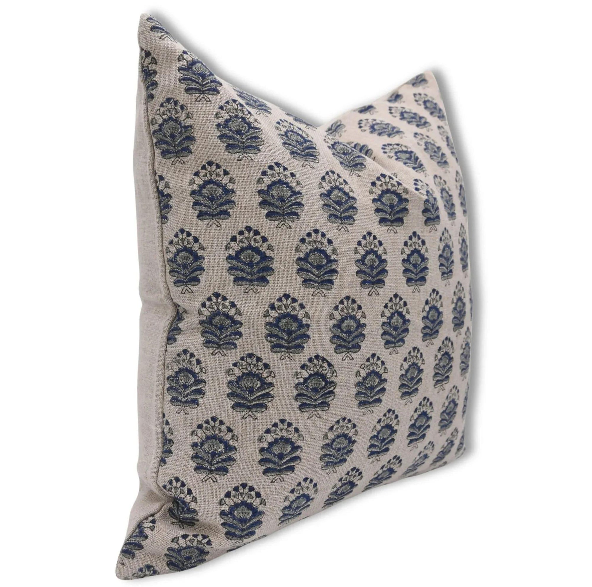 Blue throw pillow floral pattern 
