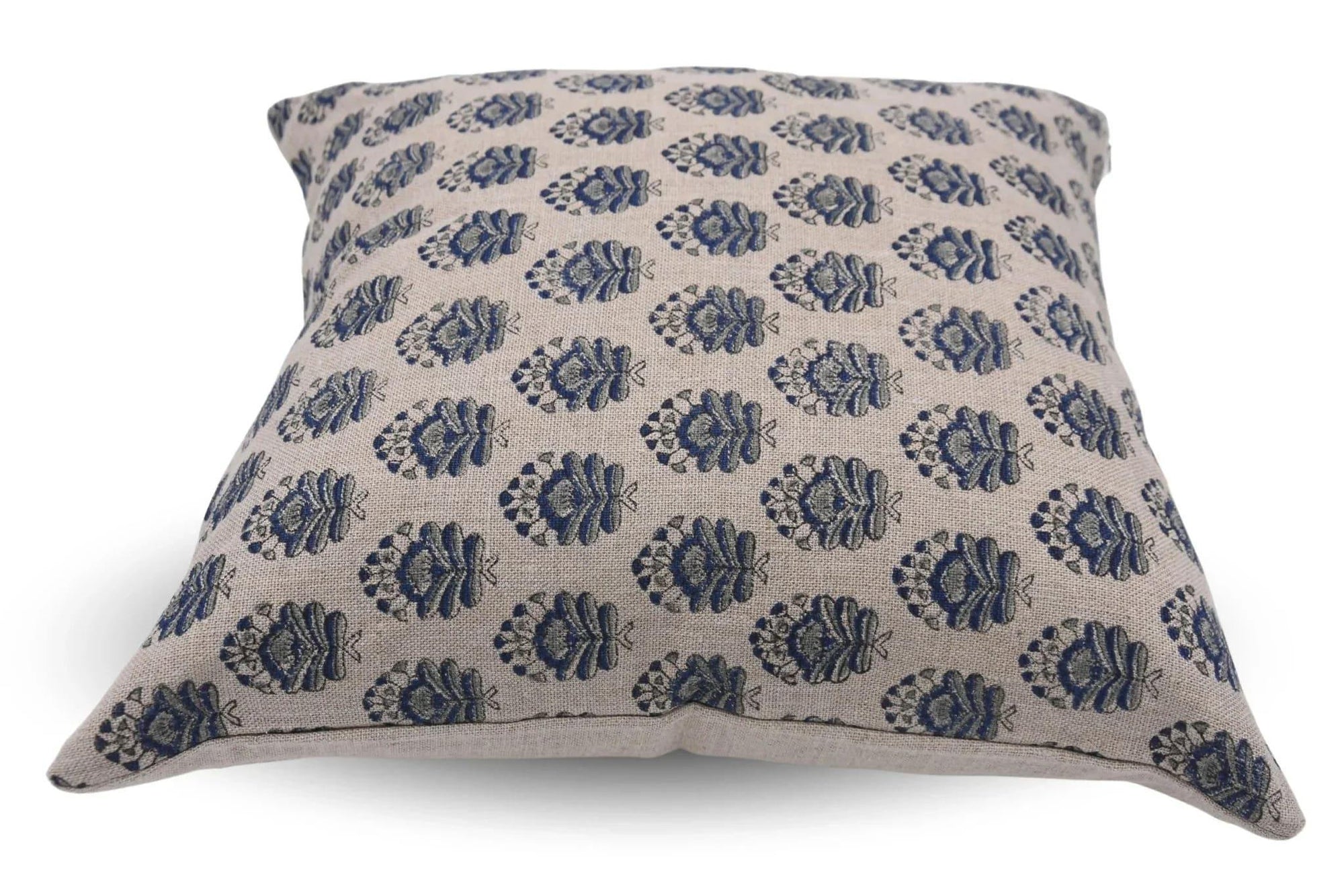 Blue throw pillow floral pattern 
