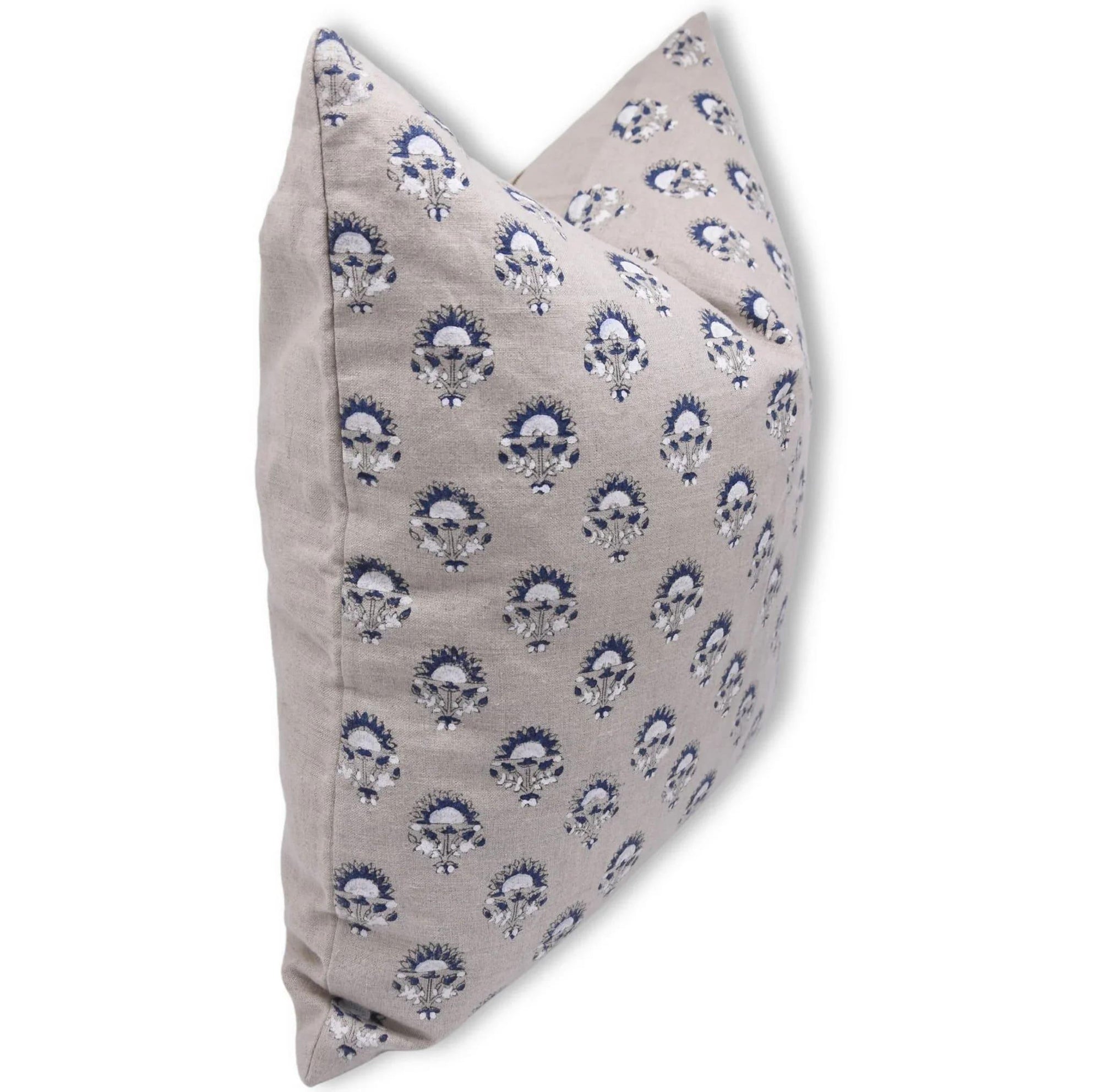 Handmade pillow cover with blue floral pattern