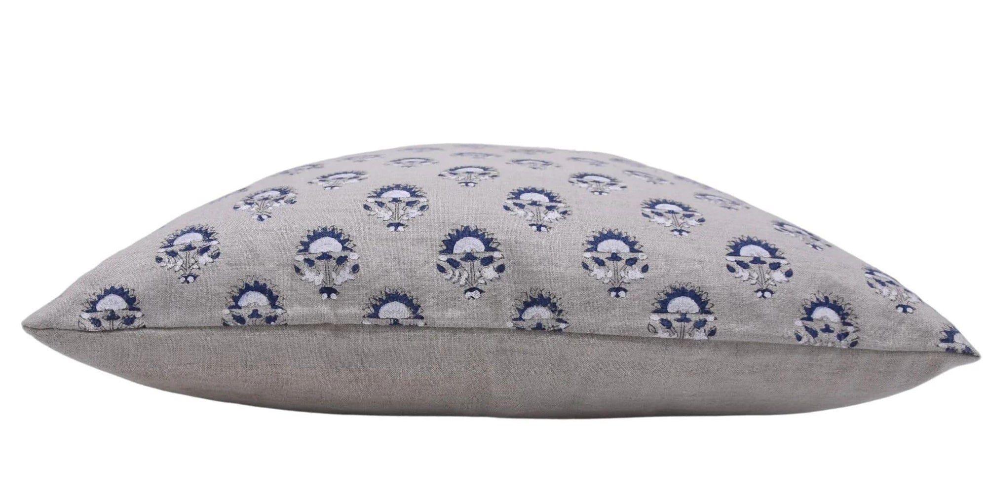 Handmade pillow cover with blue floral pattern 