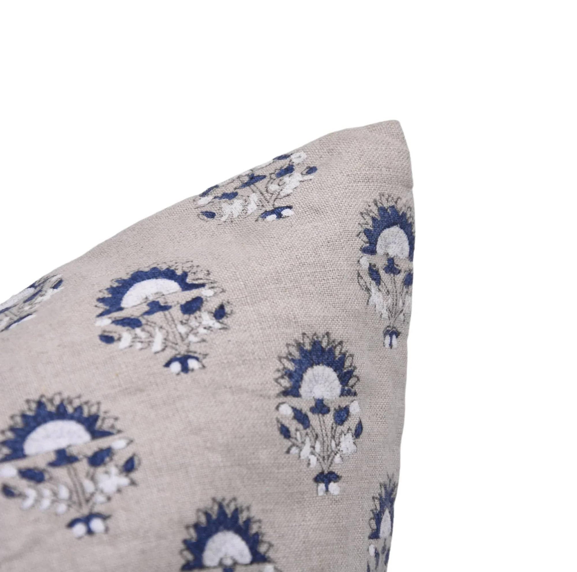 Handmade pillow cover with blue floral pattern 