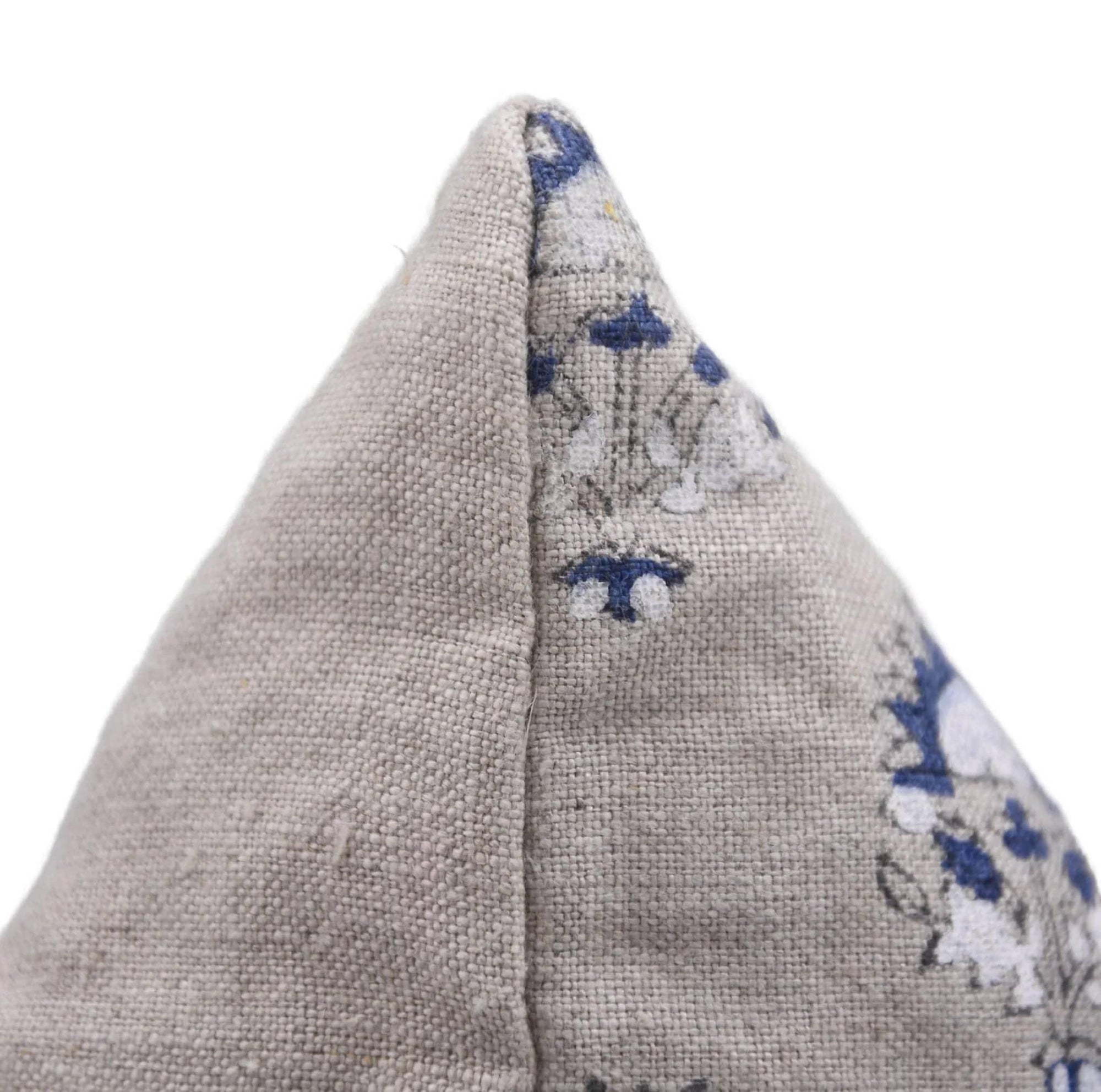 Handmade pillow cover with blue floral pattern 