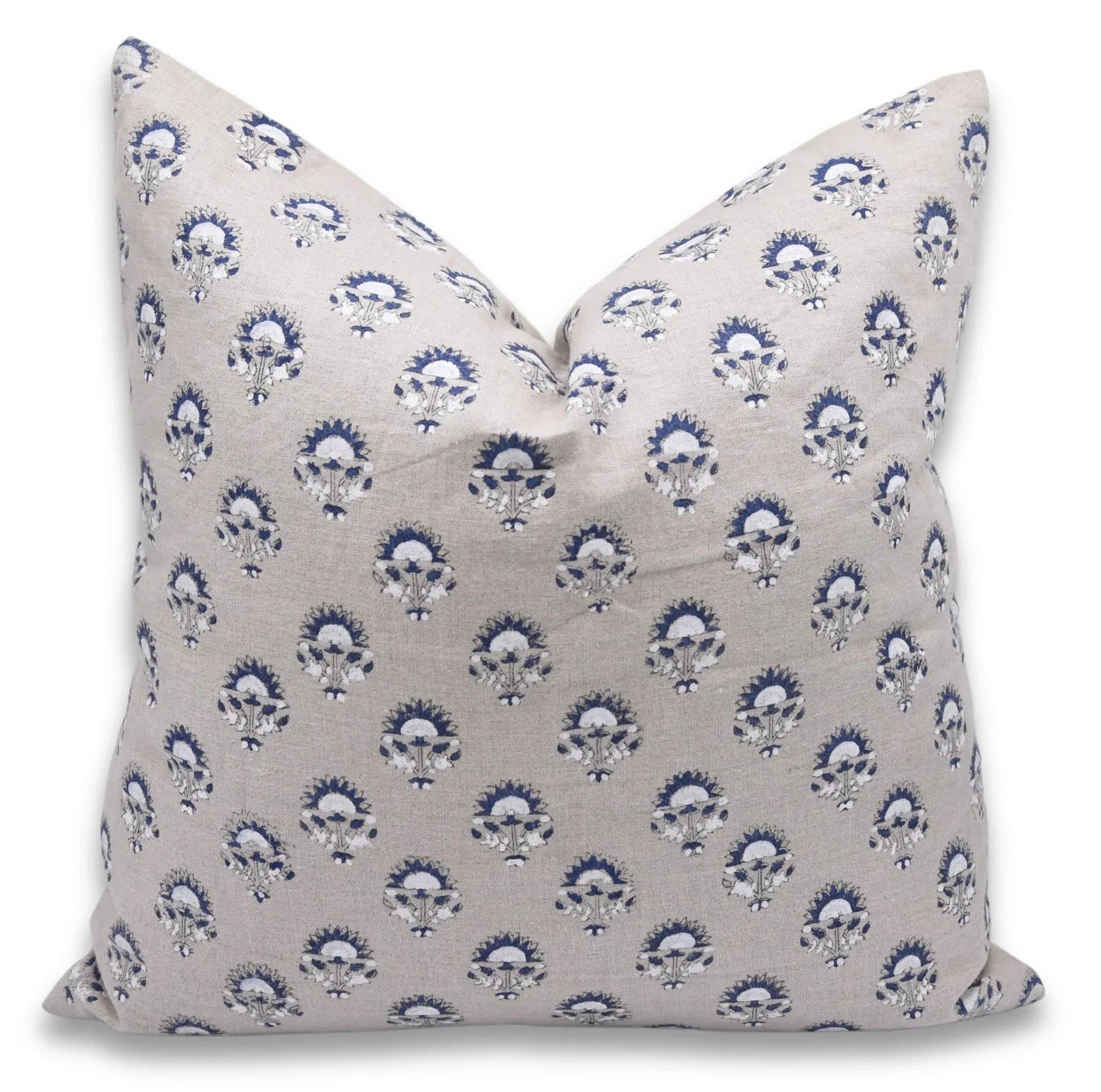 Handmade pillow cover with blue floral pattern 