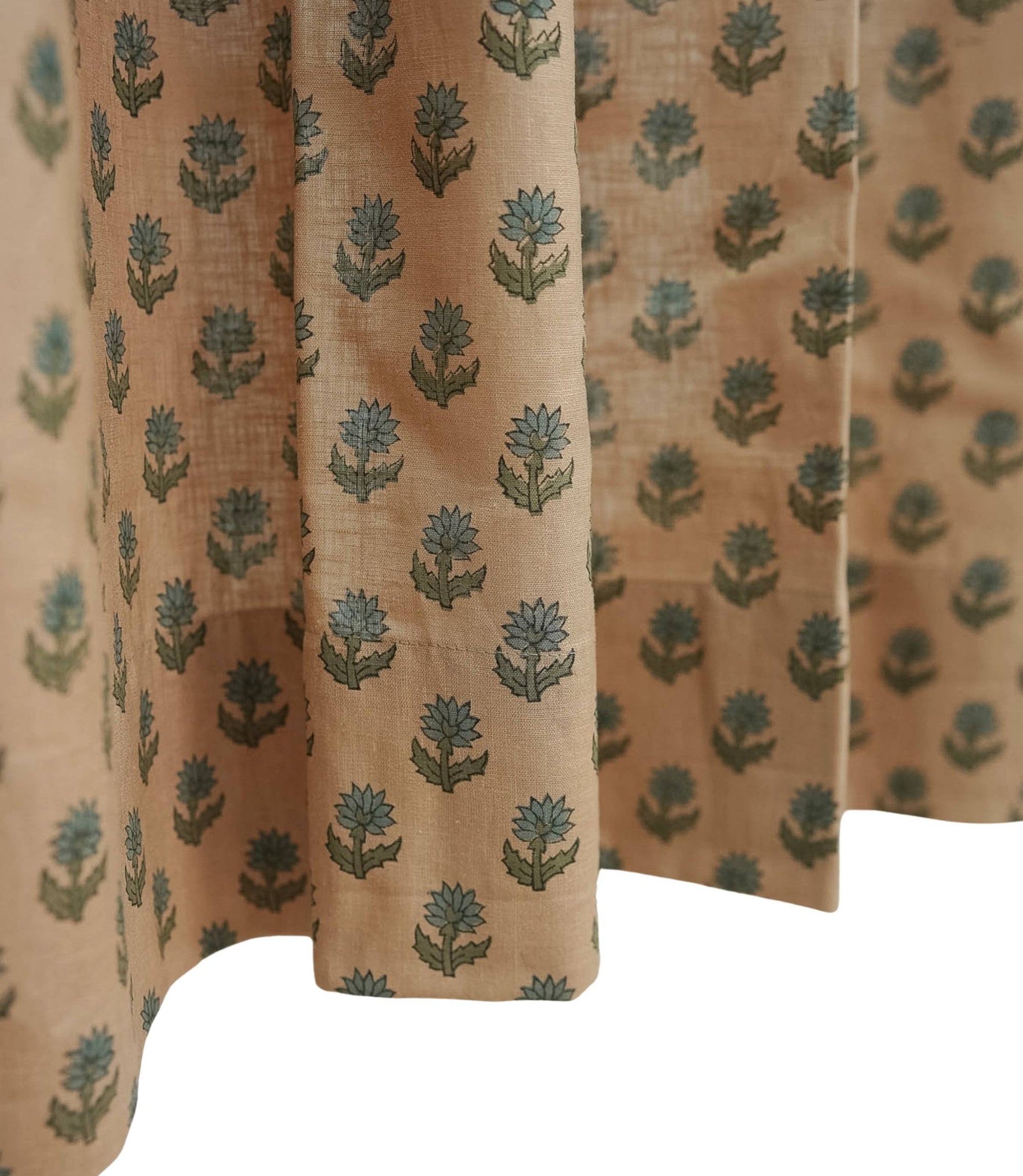 Block Print Brown Floral Viscose Linen Curtains - Palak