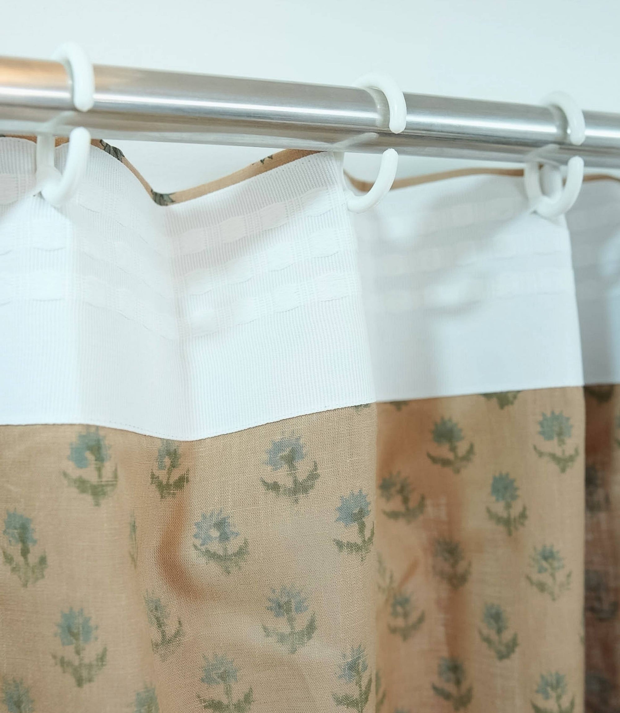 Block Print Brown Floral Viscose Linen Curtains - Palak