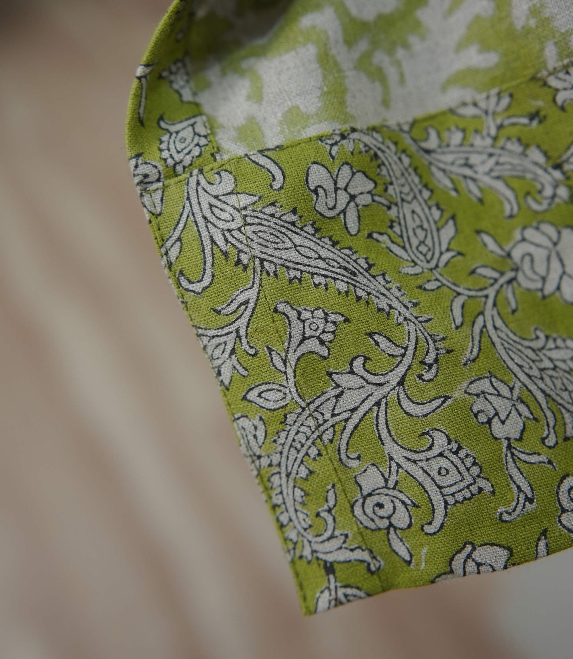Green Floral Block Print Linen Curtain Rod Pocket – Blackforest