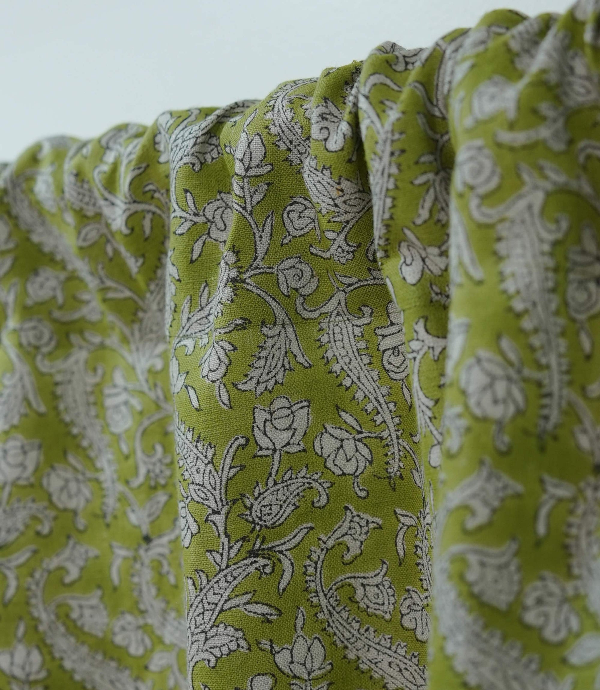 Green Floral Block Print Linen Curtain Rod Pocket – Blackforest