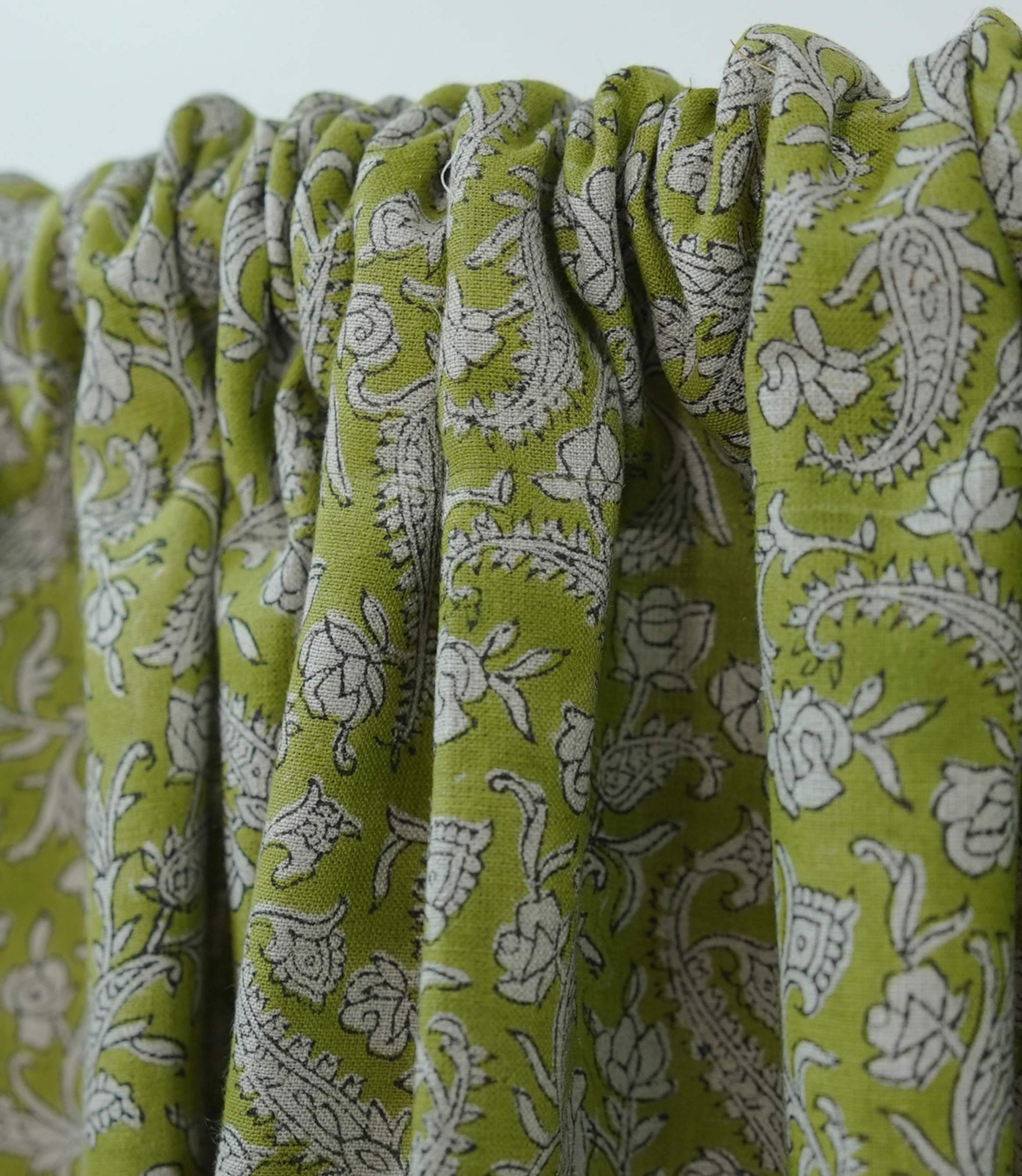Green Floral Block Print Linen Curtain Rod Pocket – Blackforest
