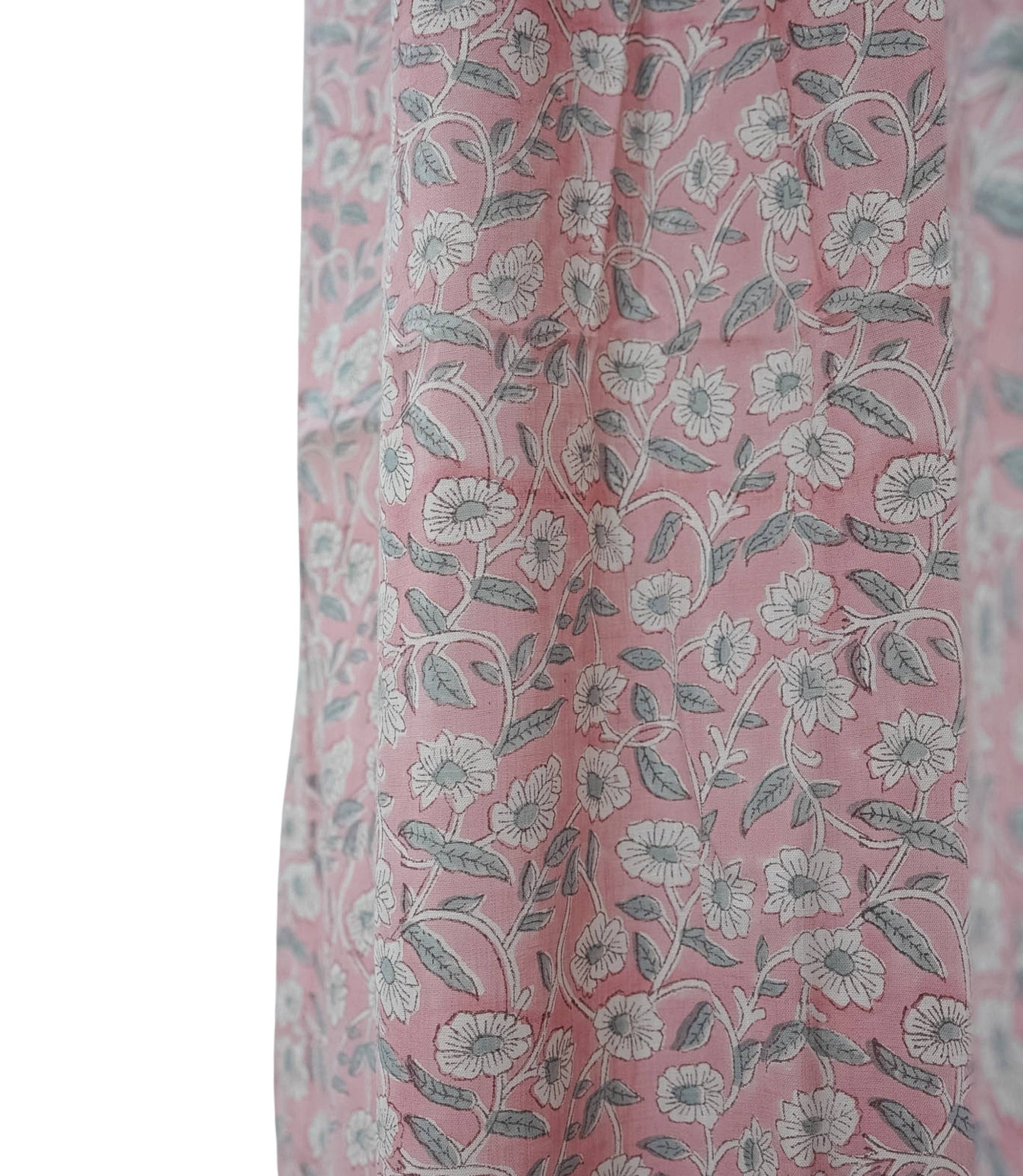 Pink Floral Block Print Linen Blackout Curtains - Haridwar