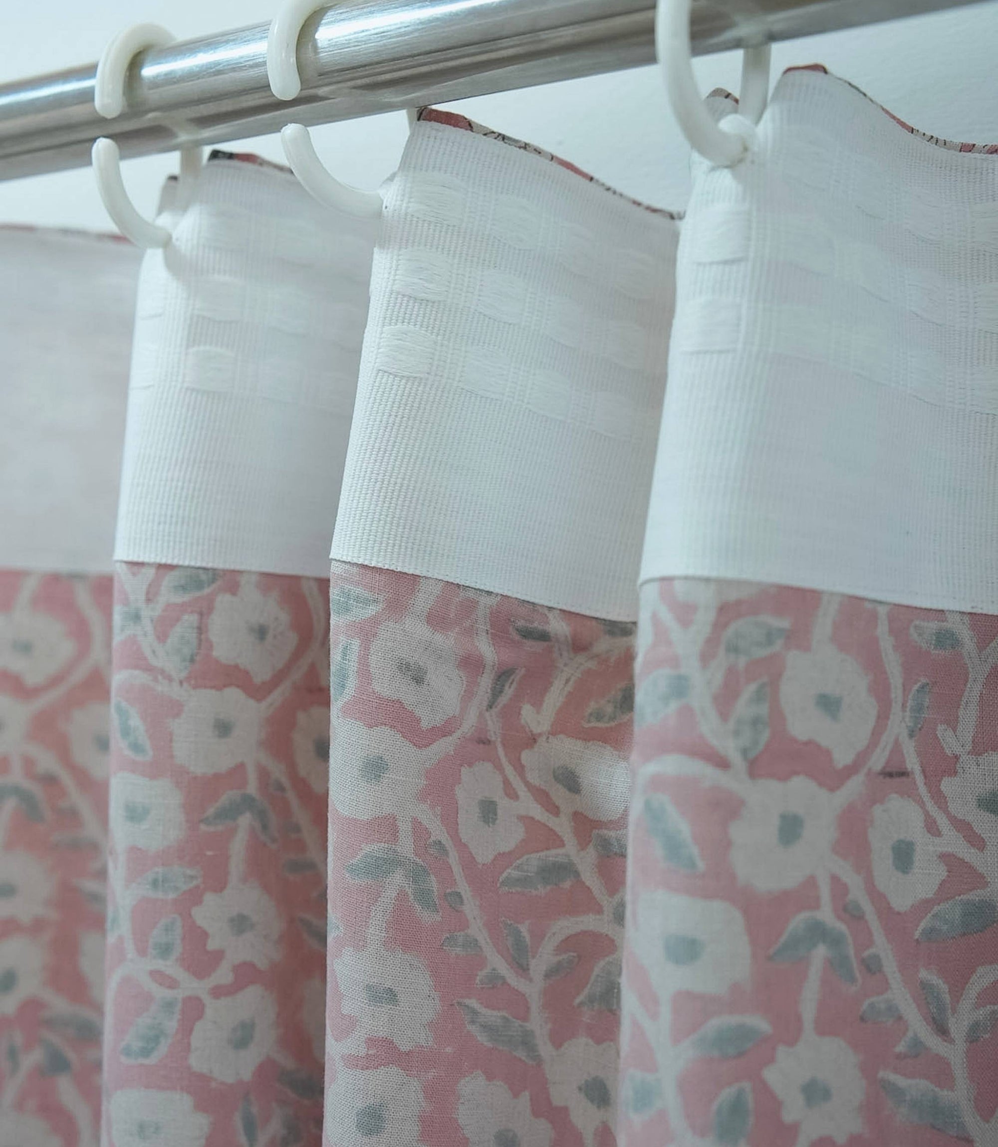 Pink Floral Block Print Linen Blackout Curtains - Haridwar