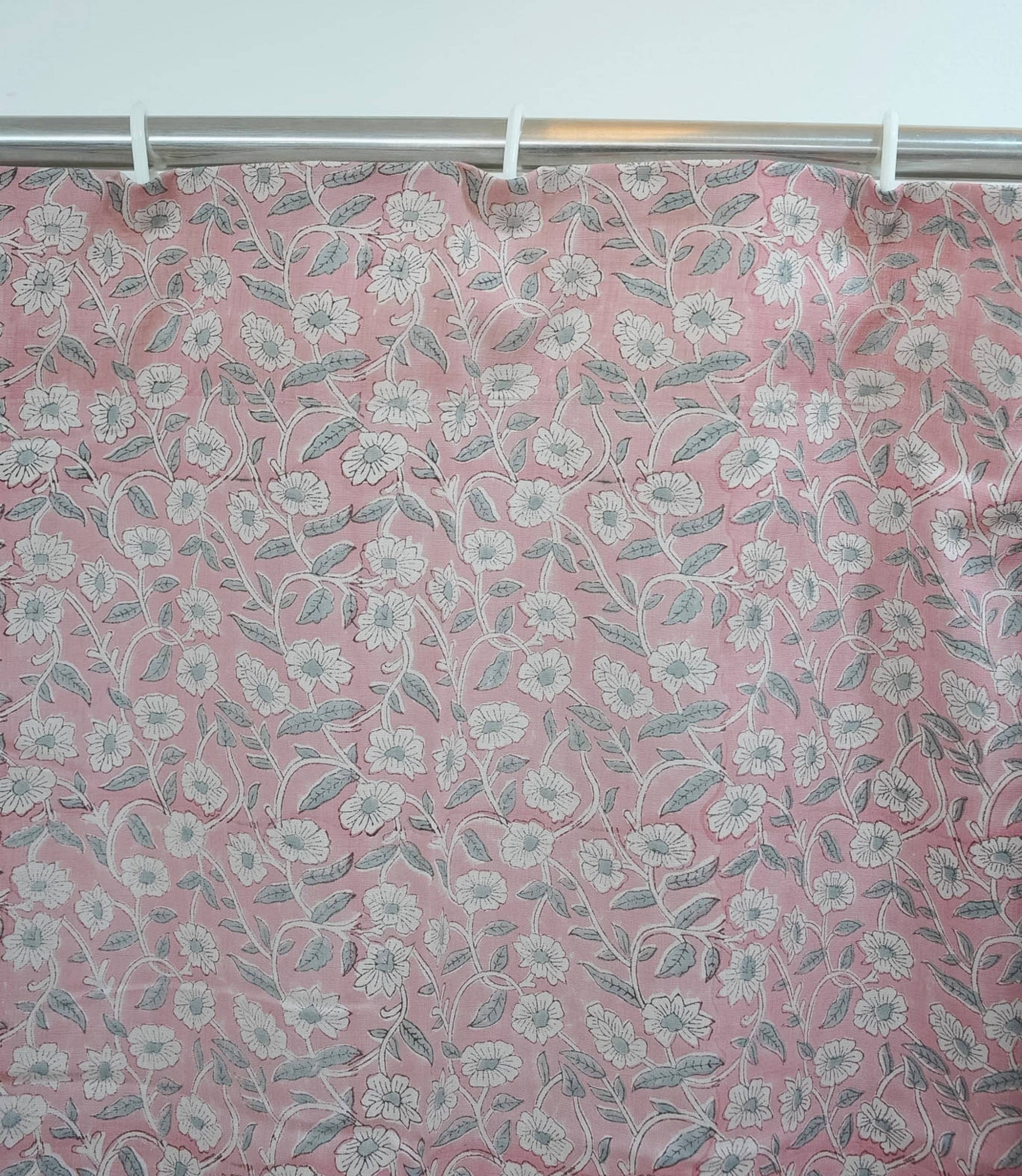 Pink Floral Block Print Linen Blackout Curtains - Haridwar