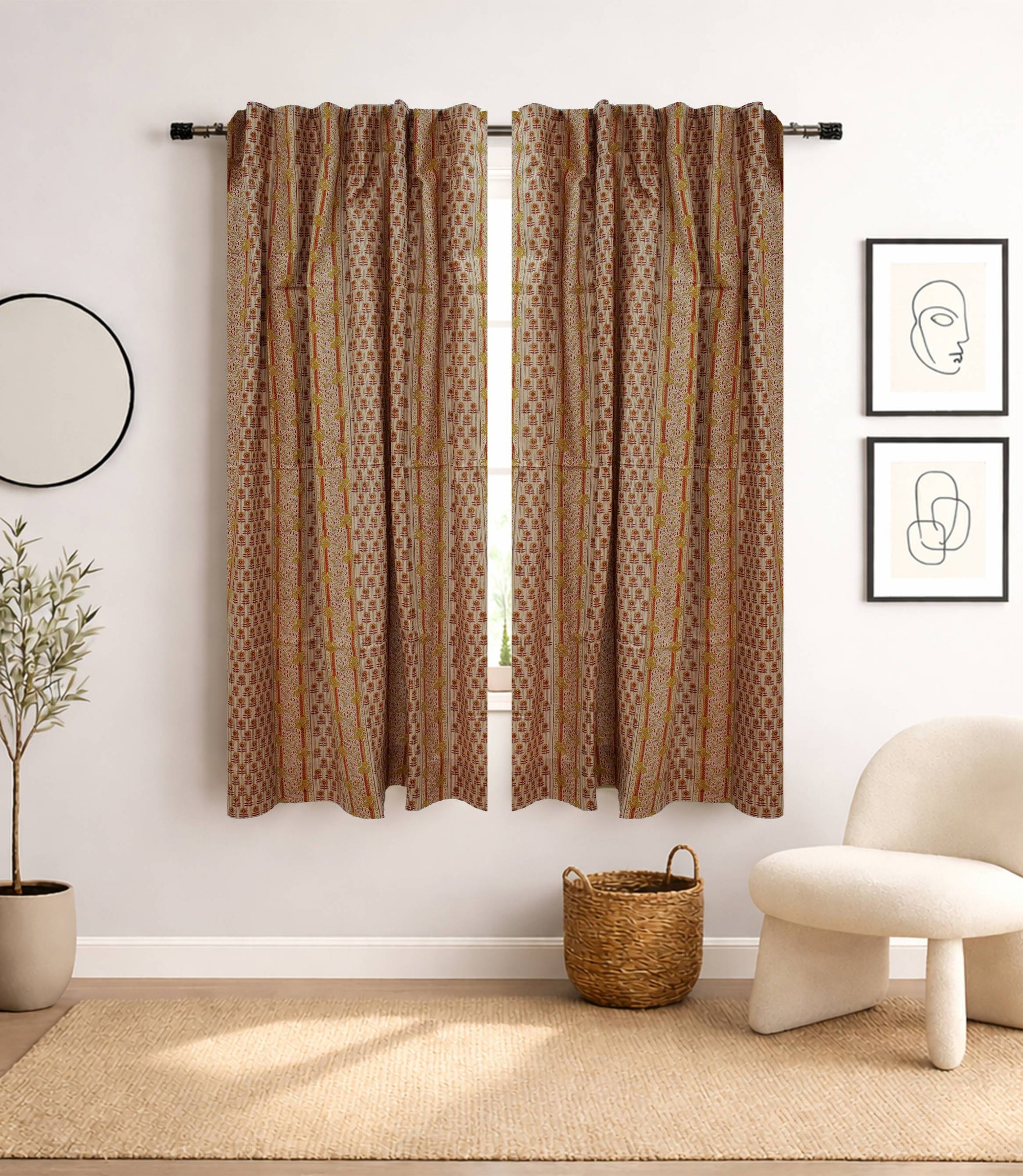 Anamika Red Floral Hand Block Print Viscose Linen Curtains